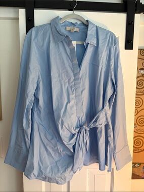 LOFT Light Blue Side Tie Button-Down Shirt